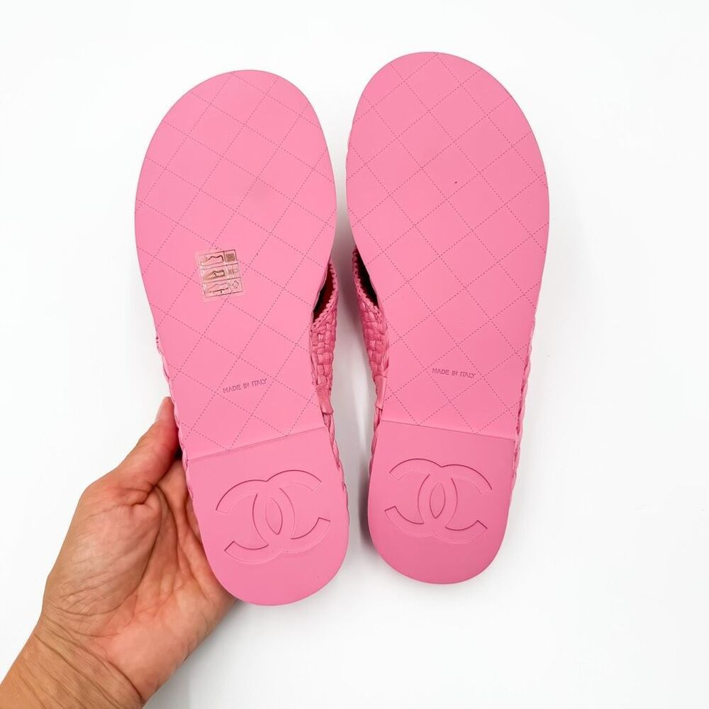 Chanel CC Raffia Camellia Flower Flat Sandals EU 37.5 - Picture 10 of 14